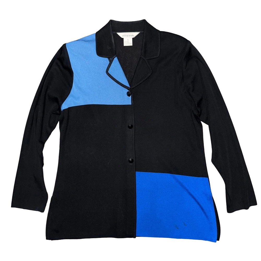 Vintage Exclusively Misook Black Blue Colorblock Blazer Jacket Retro Career